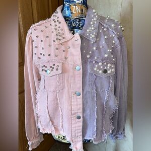 POL Pink and Purple Embellished Jacket with Side Pockets - L - NWOT